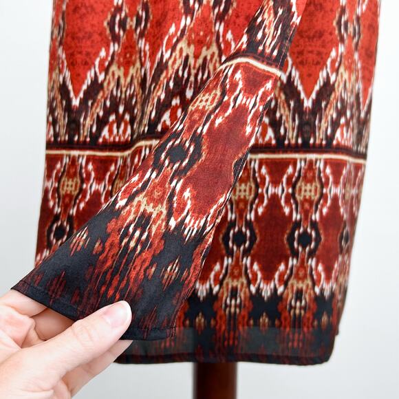 Jones New York 100% Silk Autumn Boho Faux Wrap Straight Skirt NWT - Picture 2 of 9